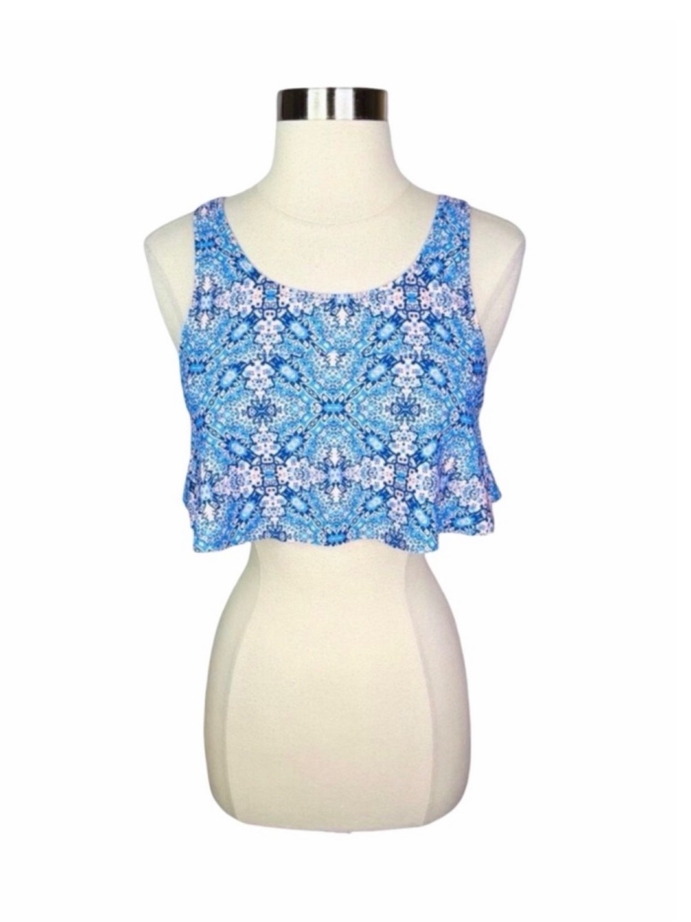 Perfect Vacation Swim x Tillys Blue Print Flowy Cropped Bikini Top - Size Small